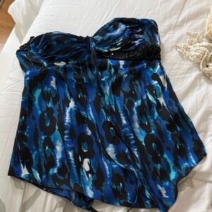 bebe Blue and Black Strapless Blouse